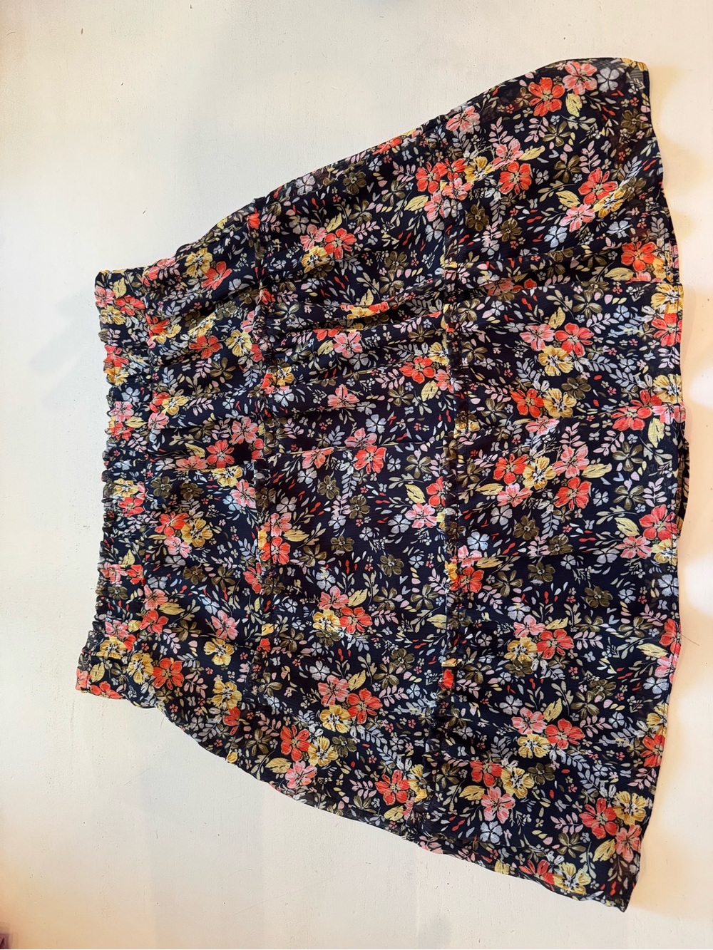 LOFT Navy Floral Mini Skirt with Coral and Yellow Blooms